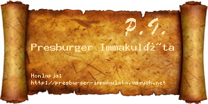 Presburger Immakuláta névjegykártya